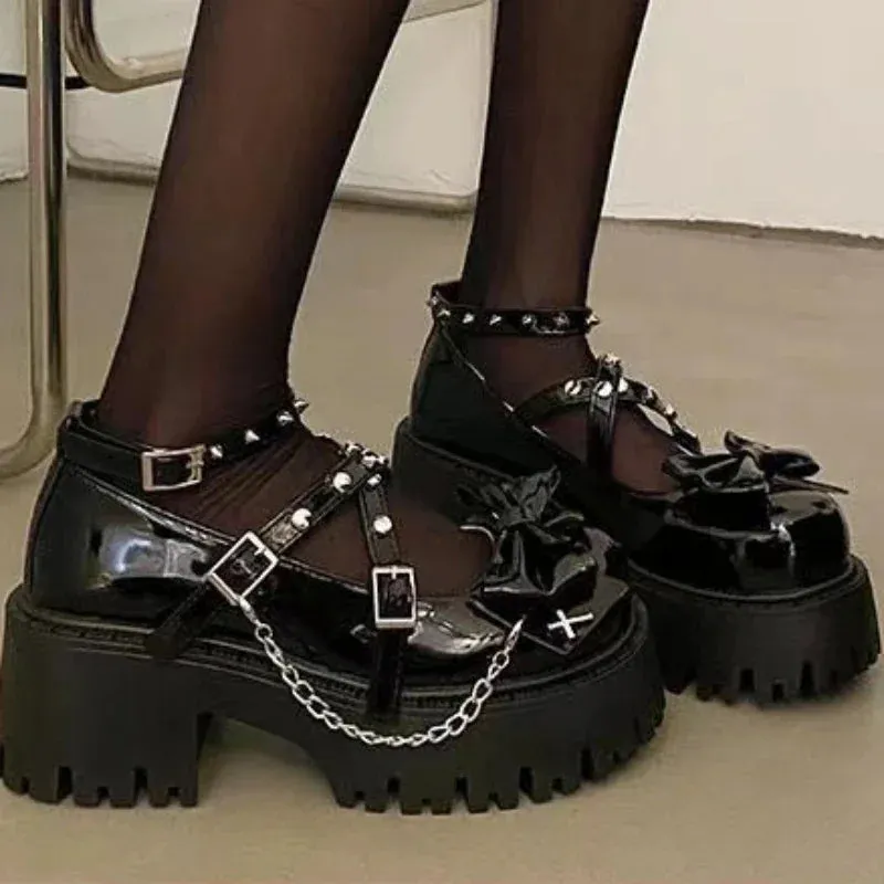 Mary Jane Shoes - Lolita Solid Color with Butterfly Knot, Thick Non-Slip Sole, Outdoor Fashion for Women, Spring Hot Sale