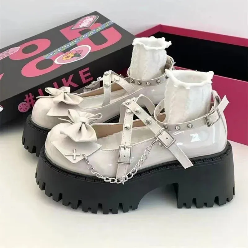 Mary Jane Shoes - Lolita Solid Color with Butterfly Knot, Thick Non-Slip Sole, Outdoor Fashion for Women, Spring Hot Sale