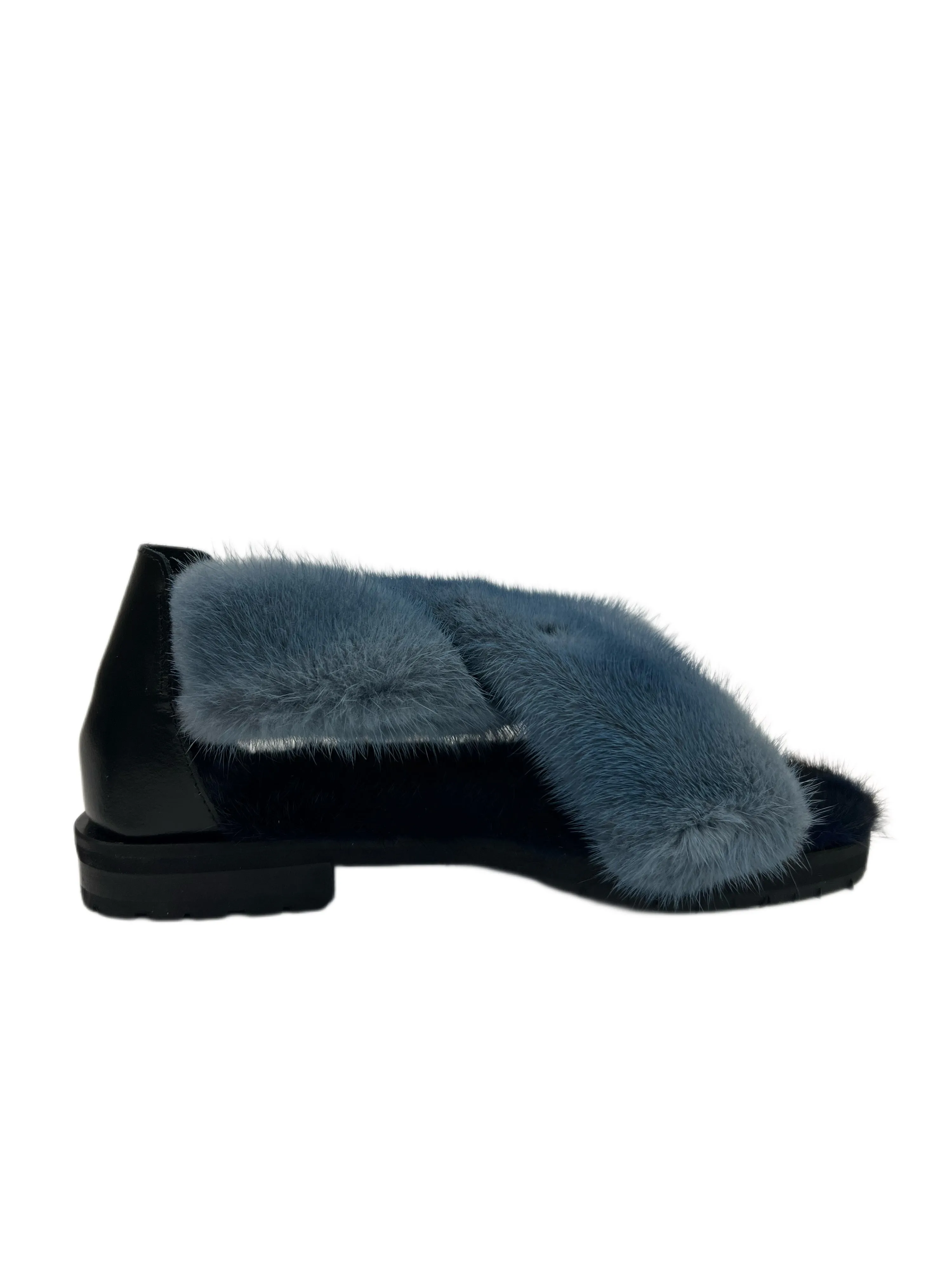 Max Mara Women's Blu Minerale Dyser Ankle Strap Fur Sandals Size 7 NWB