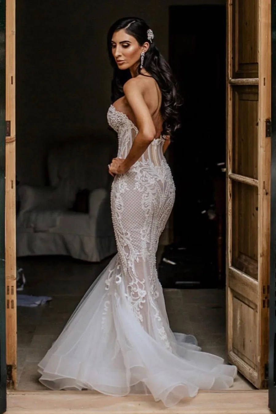 Mermaid Sweetheart Lace Appliques Bohemian Wedding Dress Wedding Gown Bridal Gown OHD206