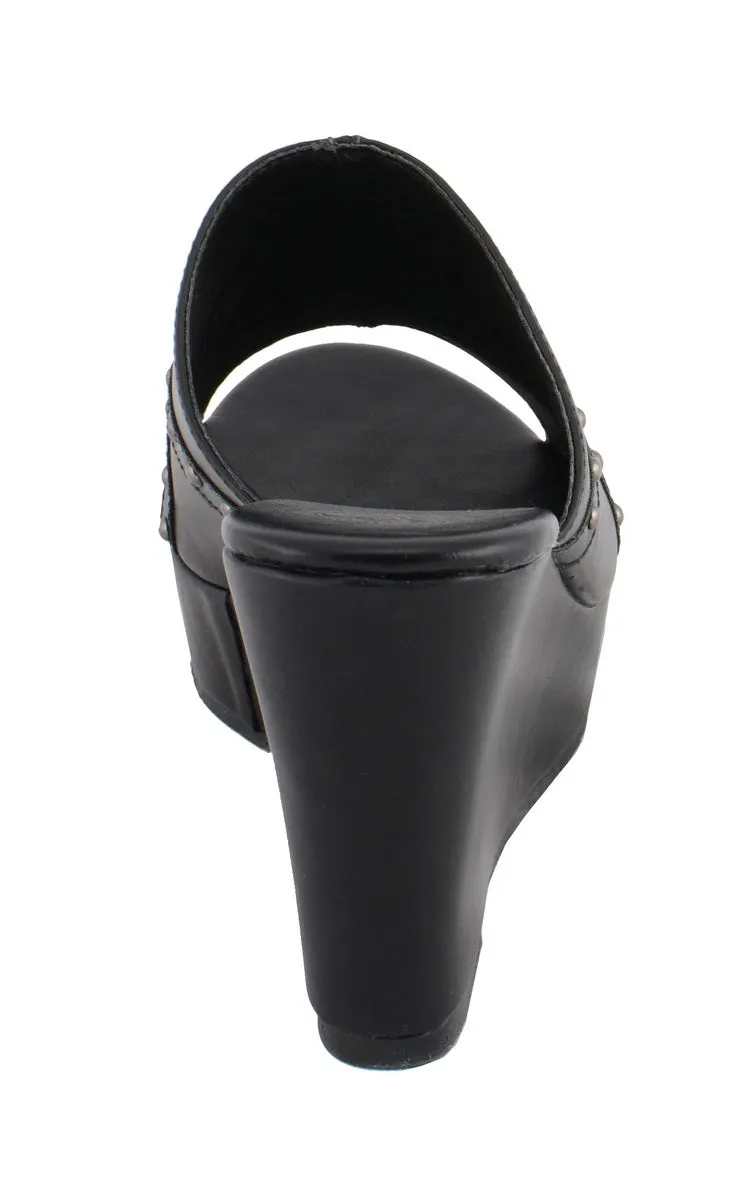 Milwaukee Performance MBL9407 Women's Black Open Toe Wedge Sandals with Studs