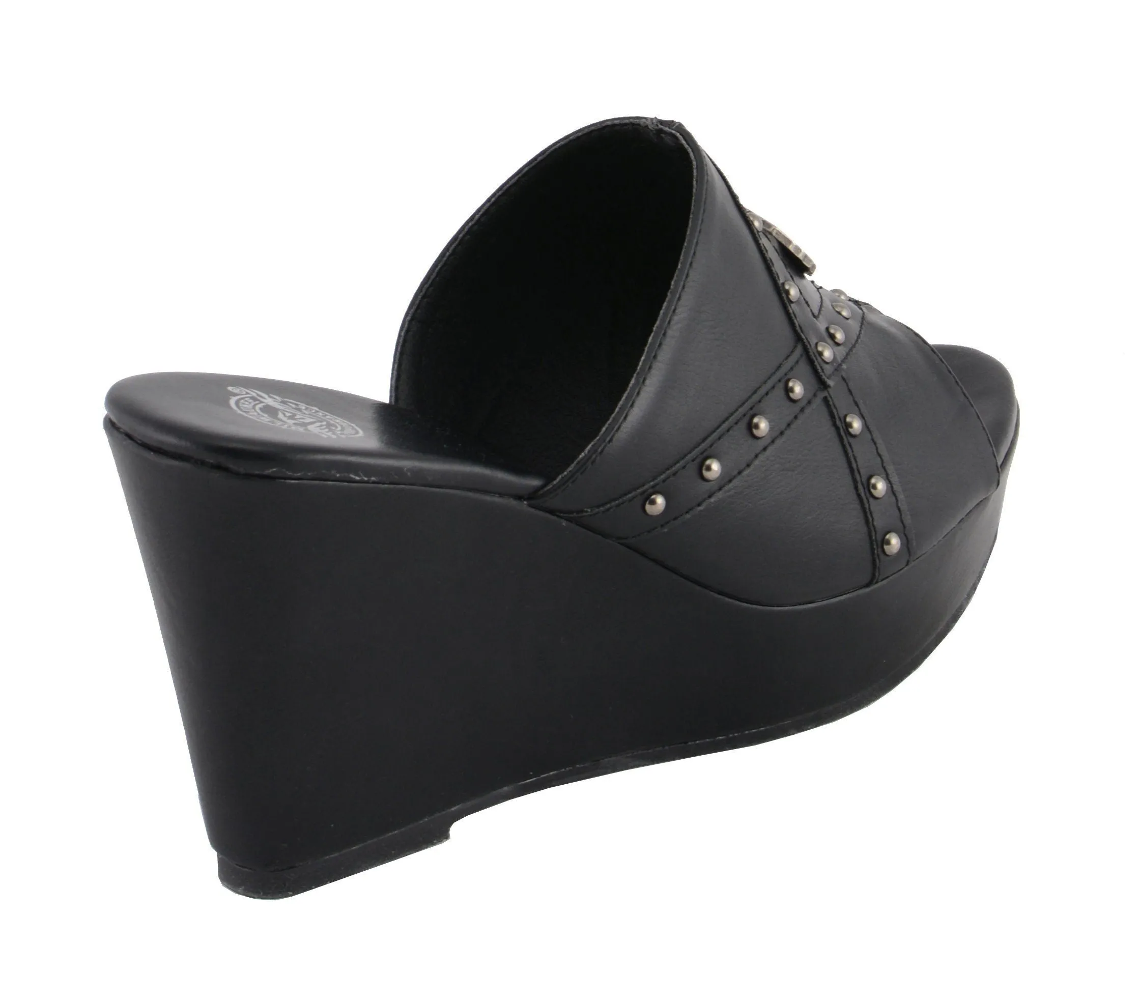 Milwaukee Performance MBL9407 Women's Black Open Toe Wedge Sandals with Studs