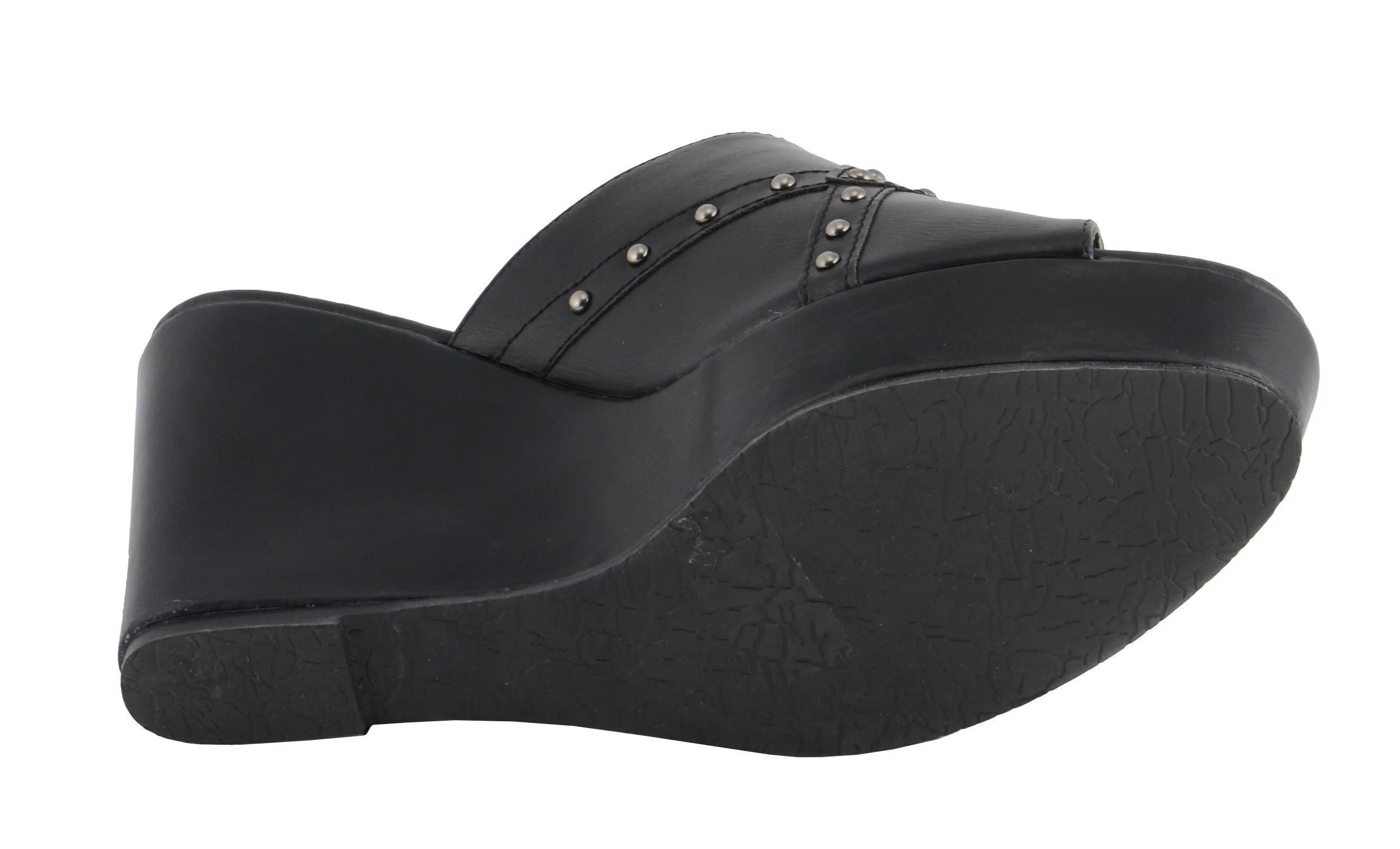 Milwaukee Performance MBL9407 Women's Black Open Toe Wedge Sandals with Studs