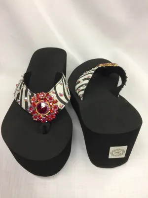 Miss Tress Red Floral / Zebra Flip Flops