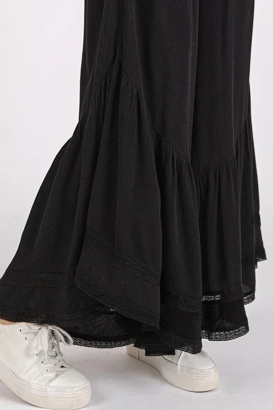 Mittoshop Lace Ruffle Asymmetric Hem Wide Leg Pants