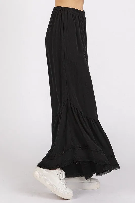 Mittoshop Lace Ruffle Asymmetric Hem Wide Leg Pants