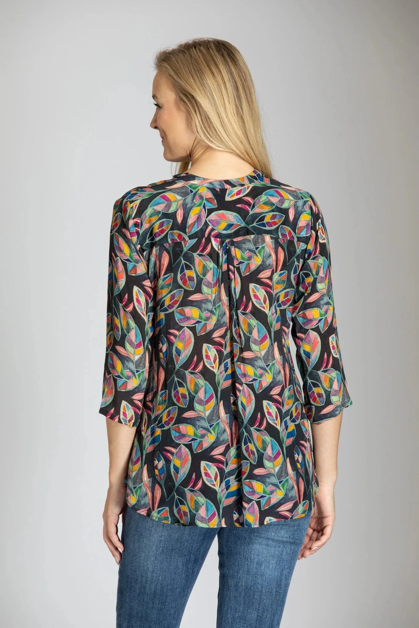 Multicolor Abstract Leaf Print - V-neck With Tassel