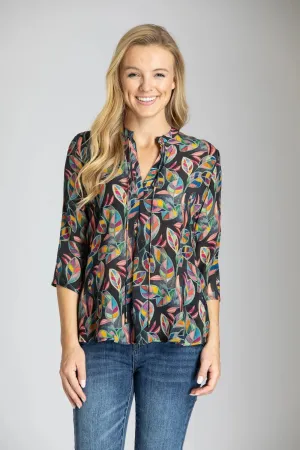 Multicolor Abstract Leaf Print - V-neck With Tassel