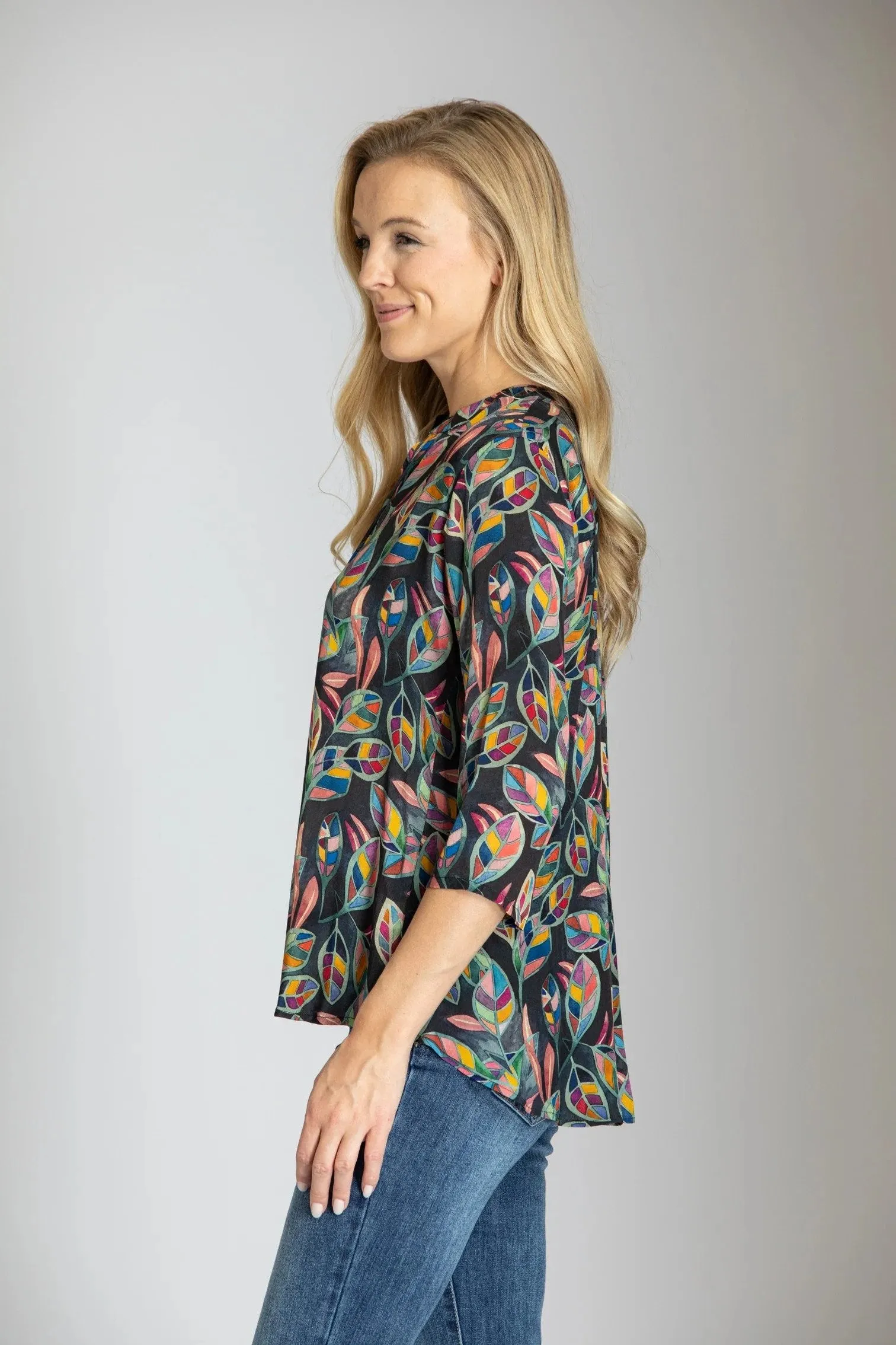 Multicolor Abstract Leaf Print - V-neck With Tassel