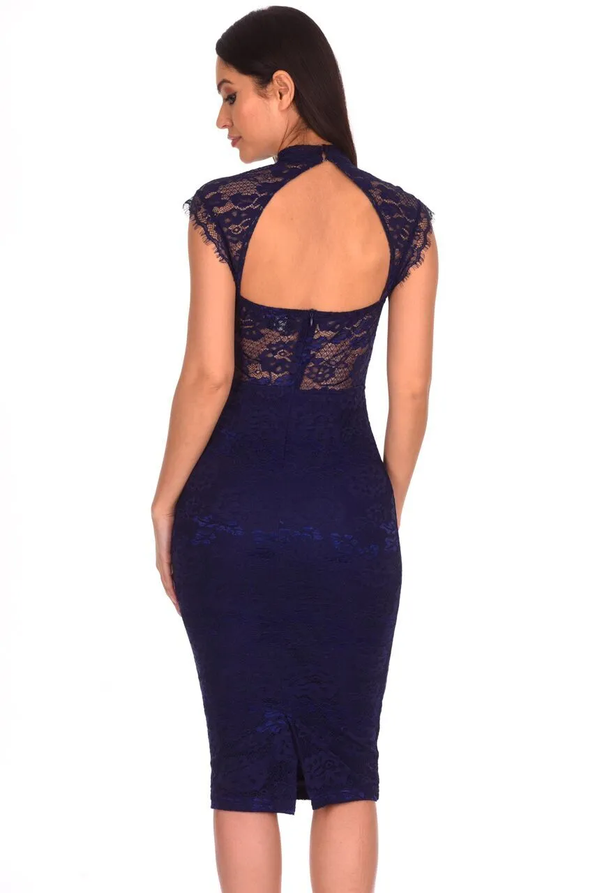 Navy Lace Harness Detailing Midi Dress