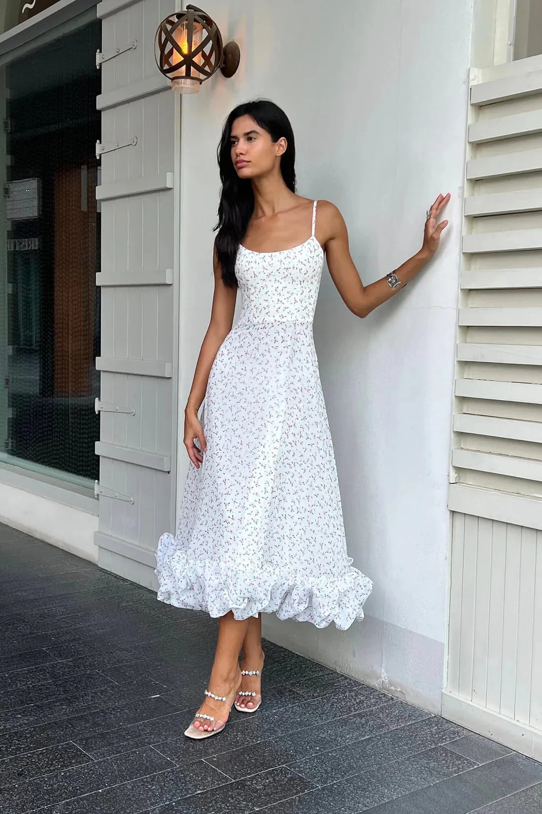 NEW Biekopu Women Summer Floral Midi Dress, Spaghetti Strap Sleeveless Cami Backless Bubble Hem A-line Dress, Sz S