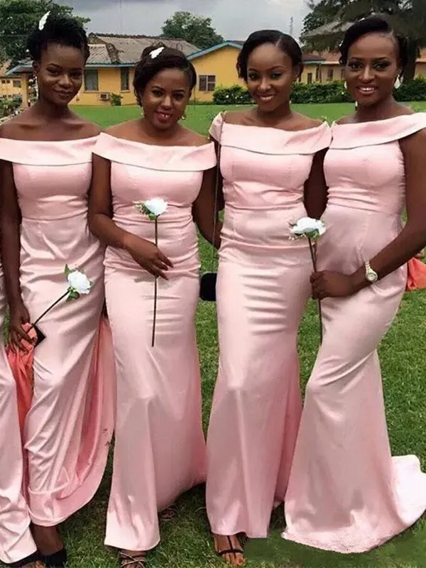 New Fashion Off-shoulder Pink Cheap Mermaid Simple Bridesmaid Dresses, BD0454