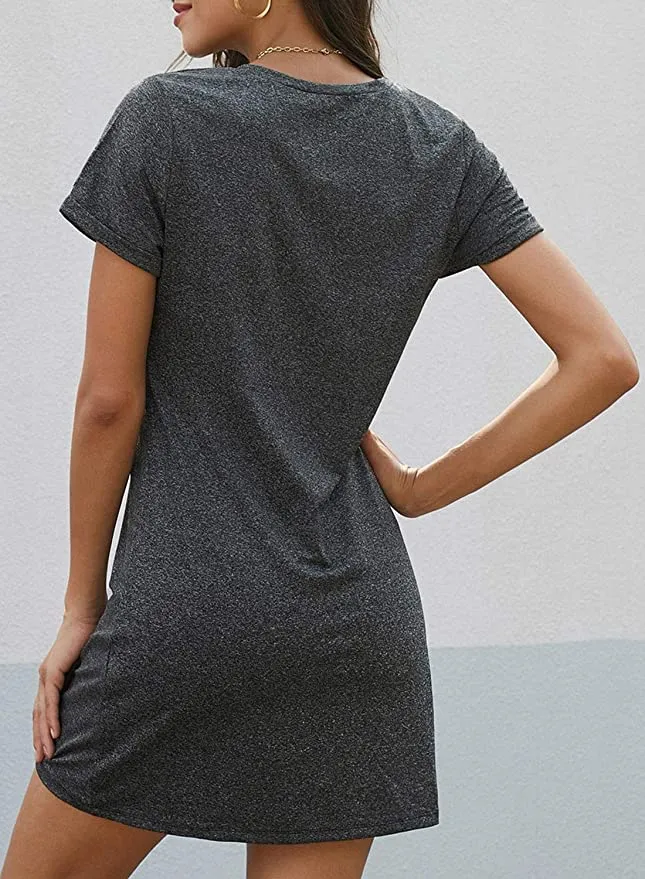 New Lime Flare Women Summer Short Tshirt Dress Casual Mini Beach Shirt Sundress in Grey, Sz M!