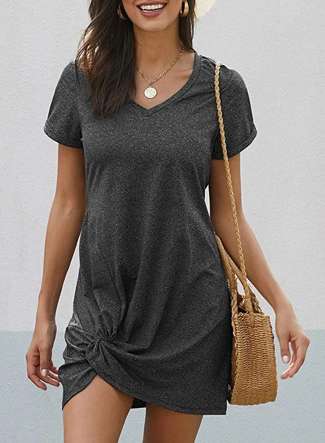 New Lime Flare Women Summer Short Tshirt Dress Casual Mini Beach Shirt Sundress in Grey, Sz M!