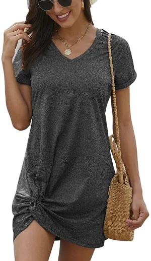 New Lime Flare Women Summer Short Tshirt Dress Casual Mini Beach Shirt Sundress in Grey, Sz M!