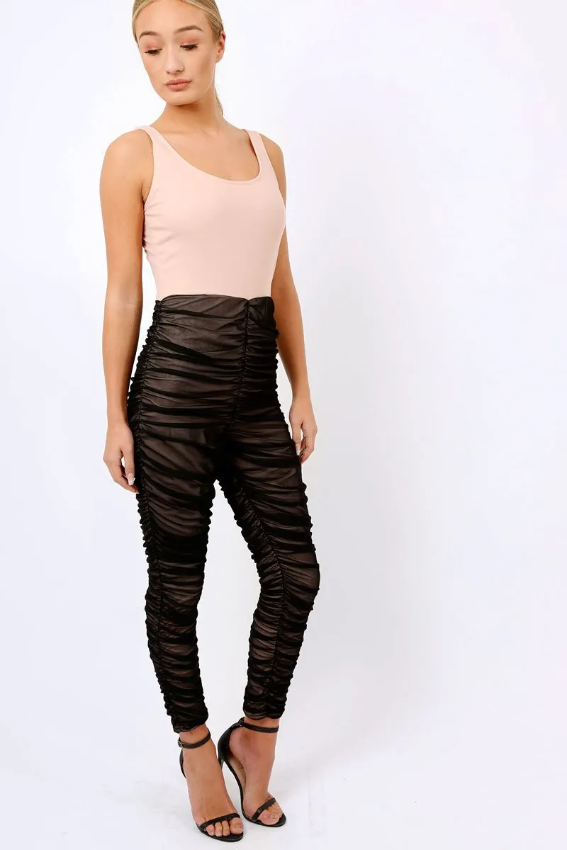 Nude & Black Ruched Jumpsuit - Anya