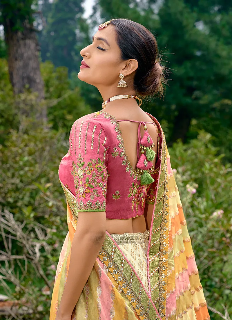 Off White Multicolored Embroidery Wedding Lehenga Choli