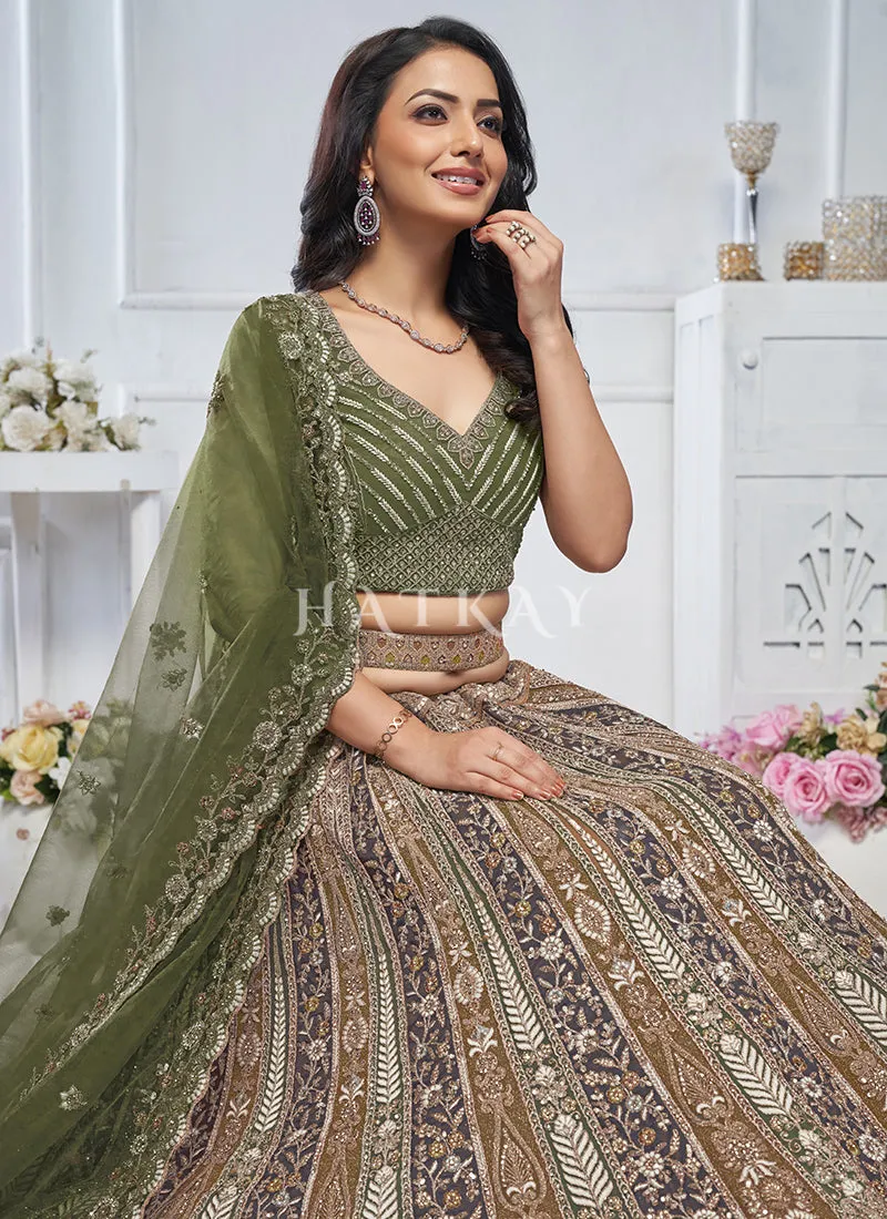 Olive Green Bridal Lehenga Choli