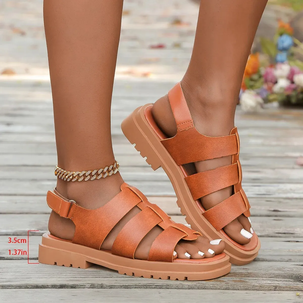 Open Toe Banded Flats Sandals