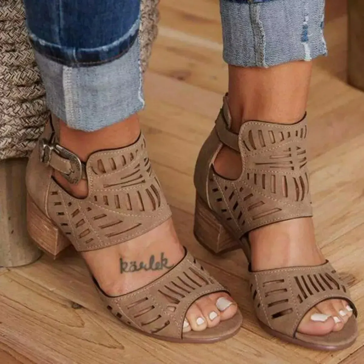 Open Toe Block Heels Sandals