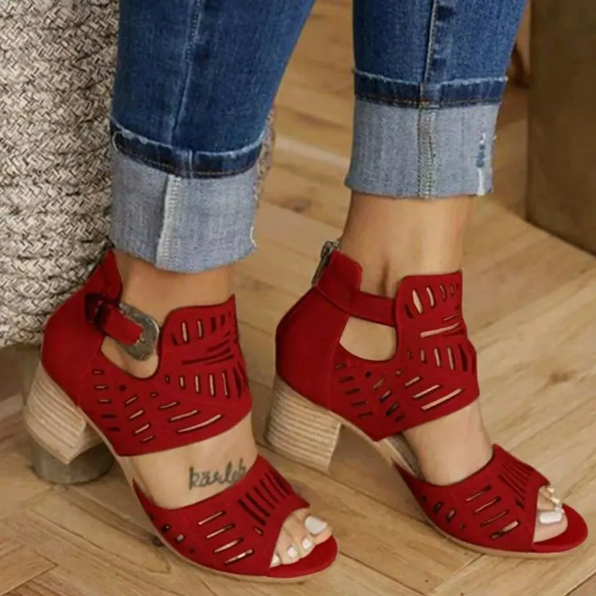 Open Toe Block Heels Sandals