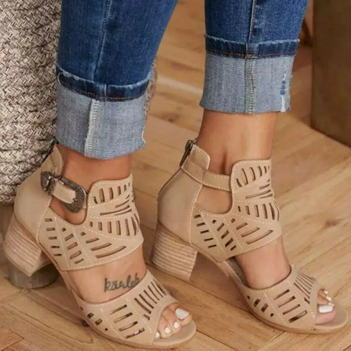 Open Toe Block Heels Sandals