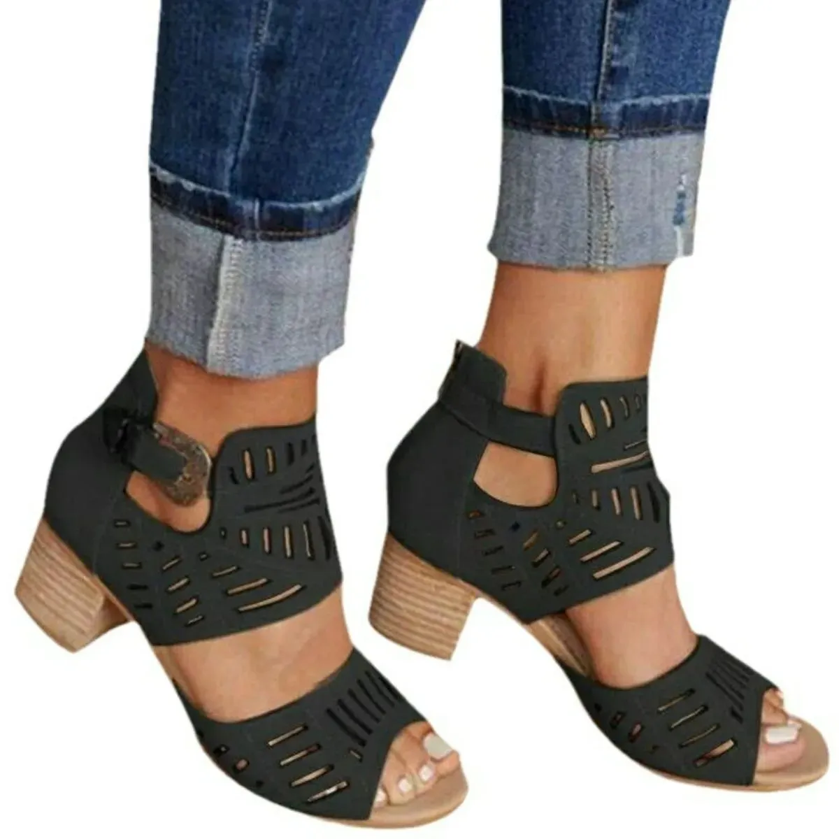 Open Toe Block Heels Sandals