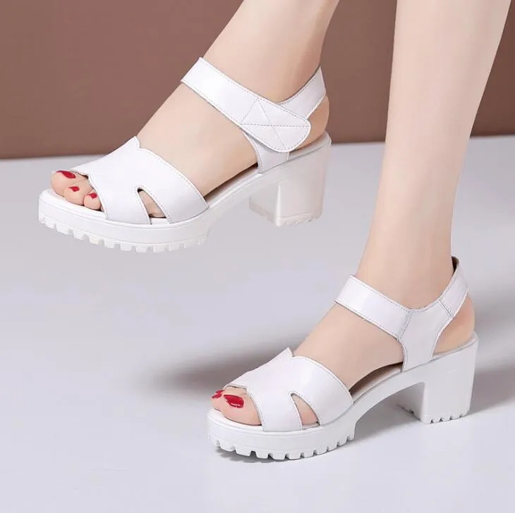 Open Toe Chunky Heel Sandals QNML12