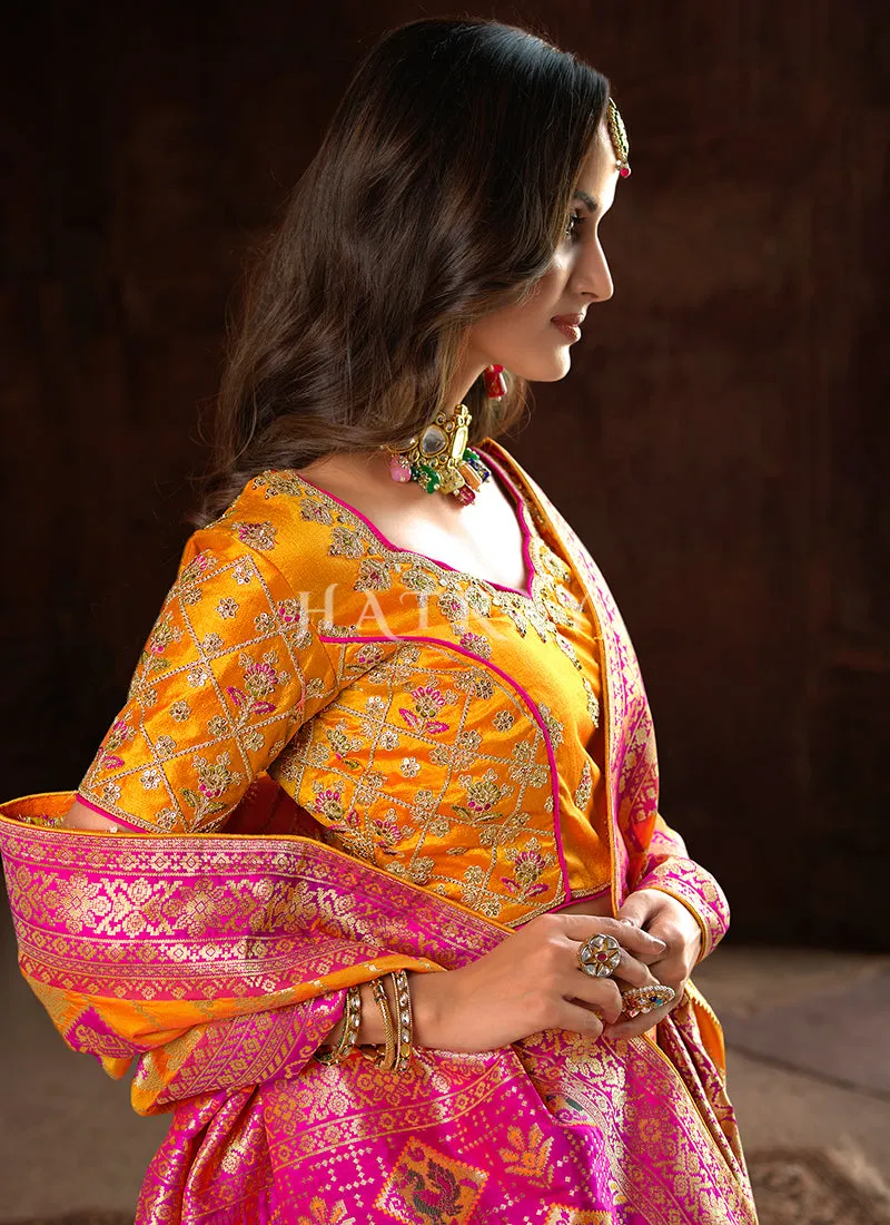 Orange And Pink Patola Silk Saree