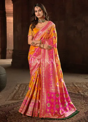 Orange And Pink Patola Silk Saree