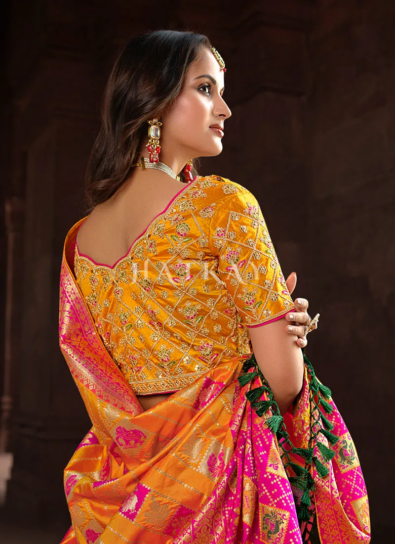 Orange And Pink Patola Silk Saree