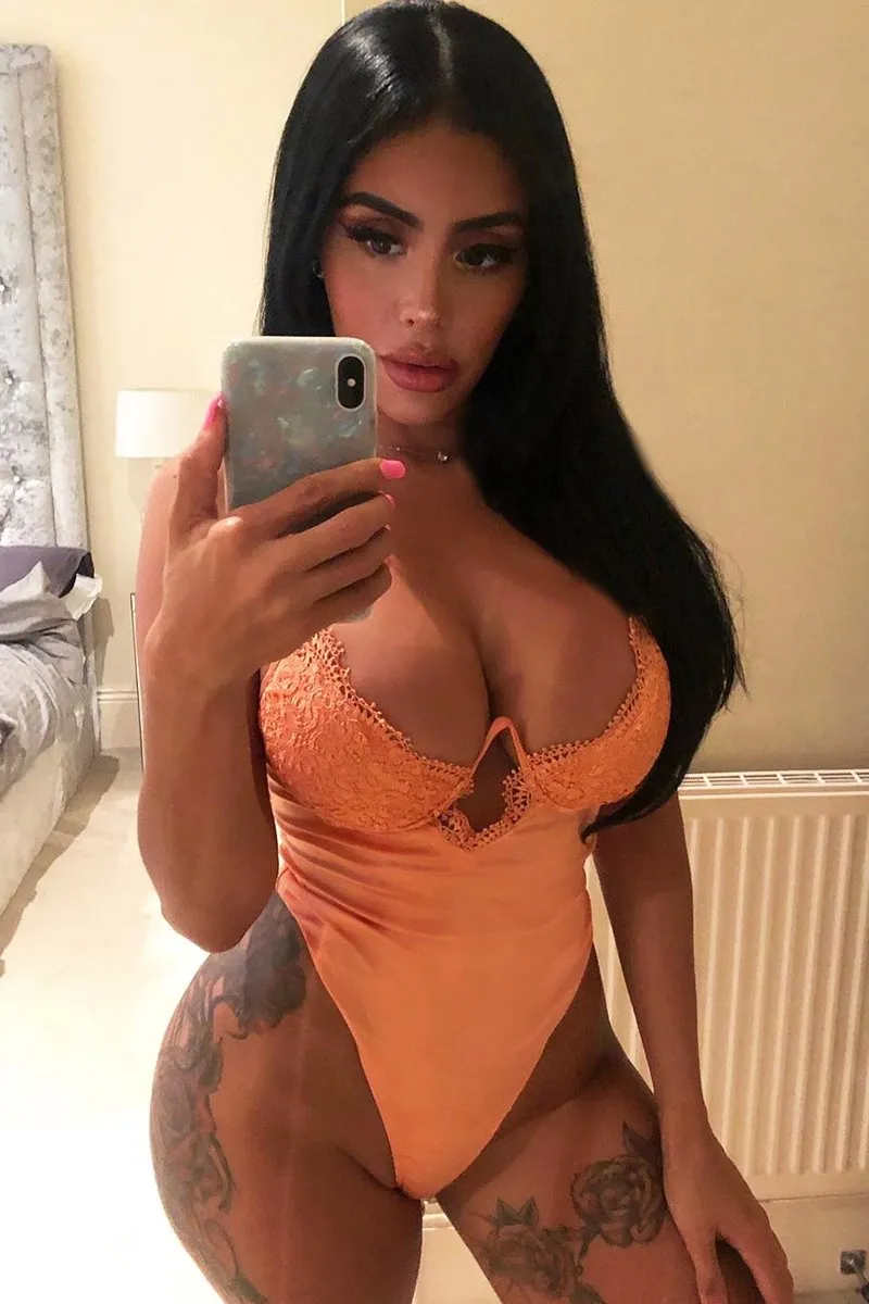 Orange Lace Underwired Cup Detail Bodysuit - Mariah
