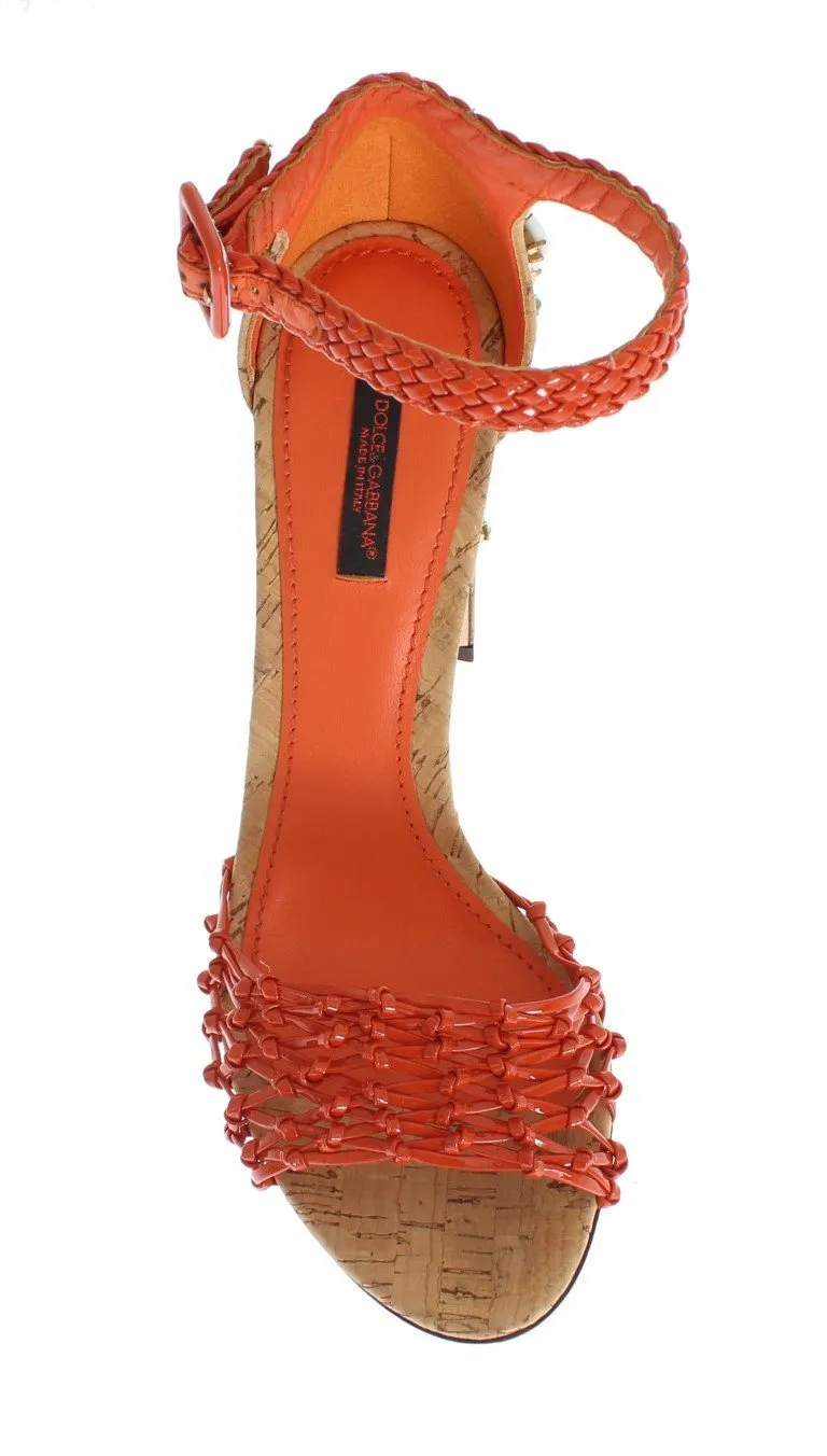 Orange Leather Cork Crystal Shoes