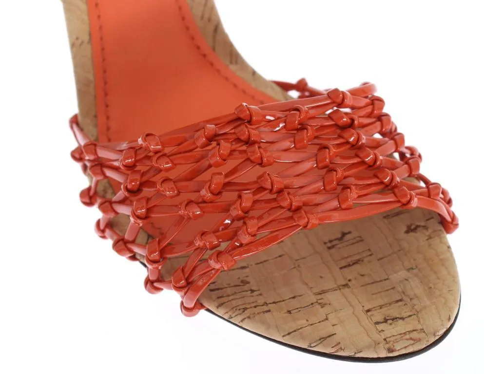 Orange Leather Cork Crystal Shoes