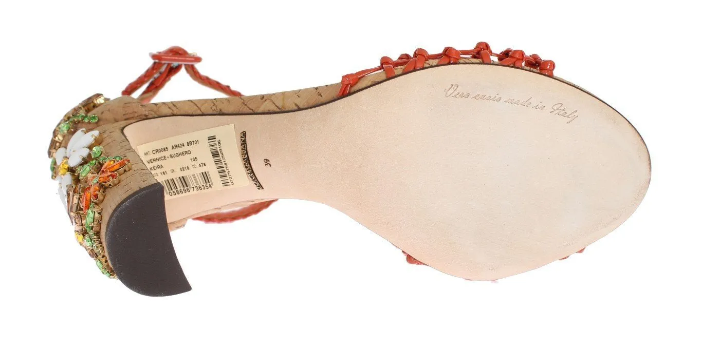 Orange Leather Cork Crystal Shoes