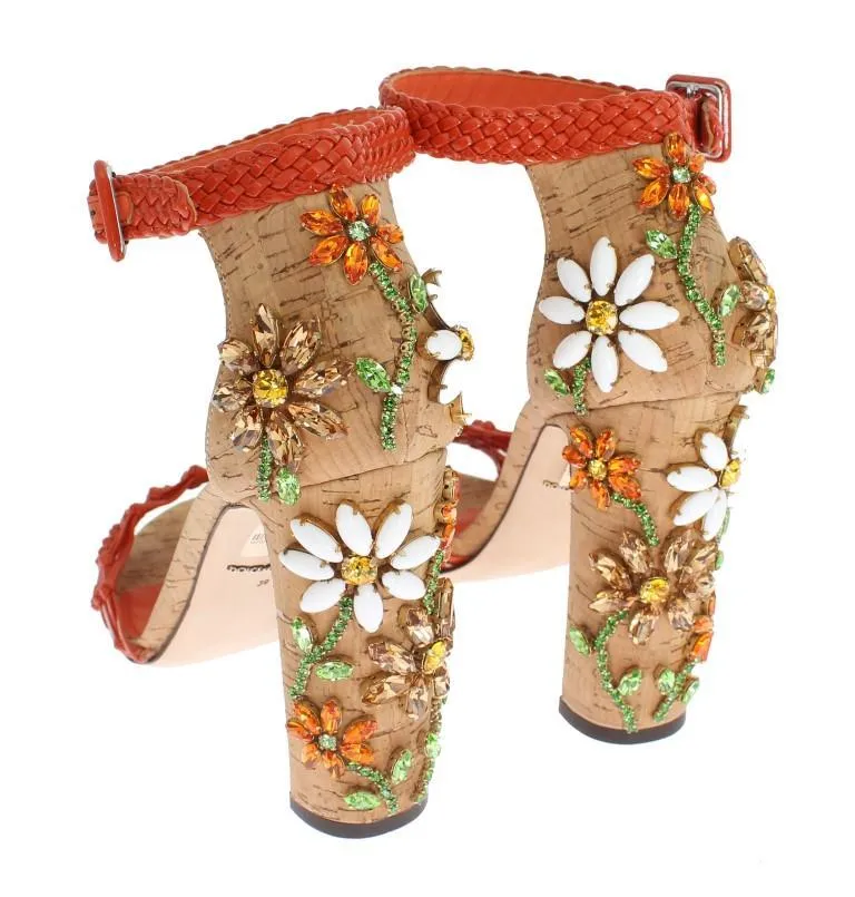 Orange Leather Cork Crystal Shoes
