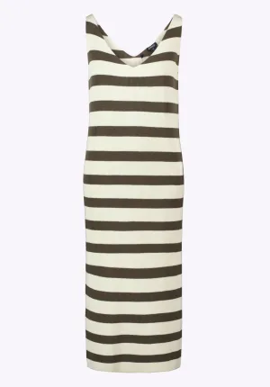 Orindella Women's Sleeveless Striped Knit Midi Dress, Beige & Olive - SD0010P