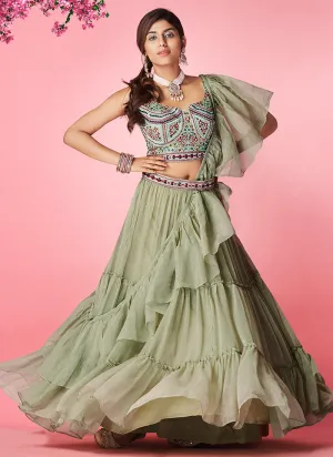 Pale Green Multi Embroidered Wedding Lehenga Choli