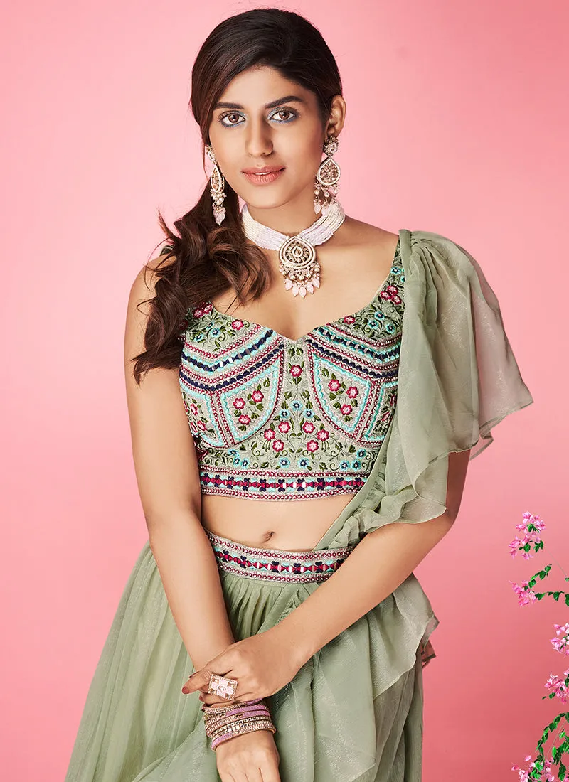 Pale Green Multi Embroidered Wedding Lehenga Choli