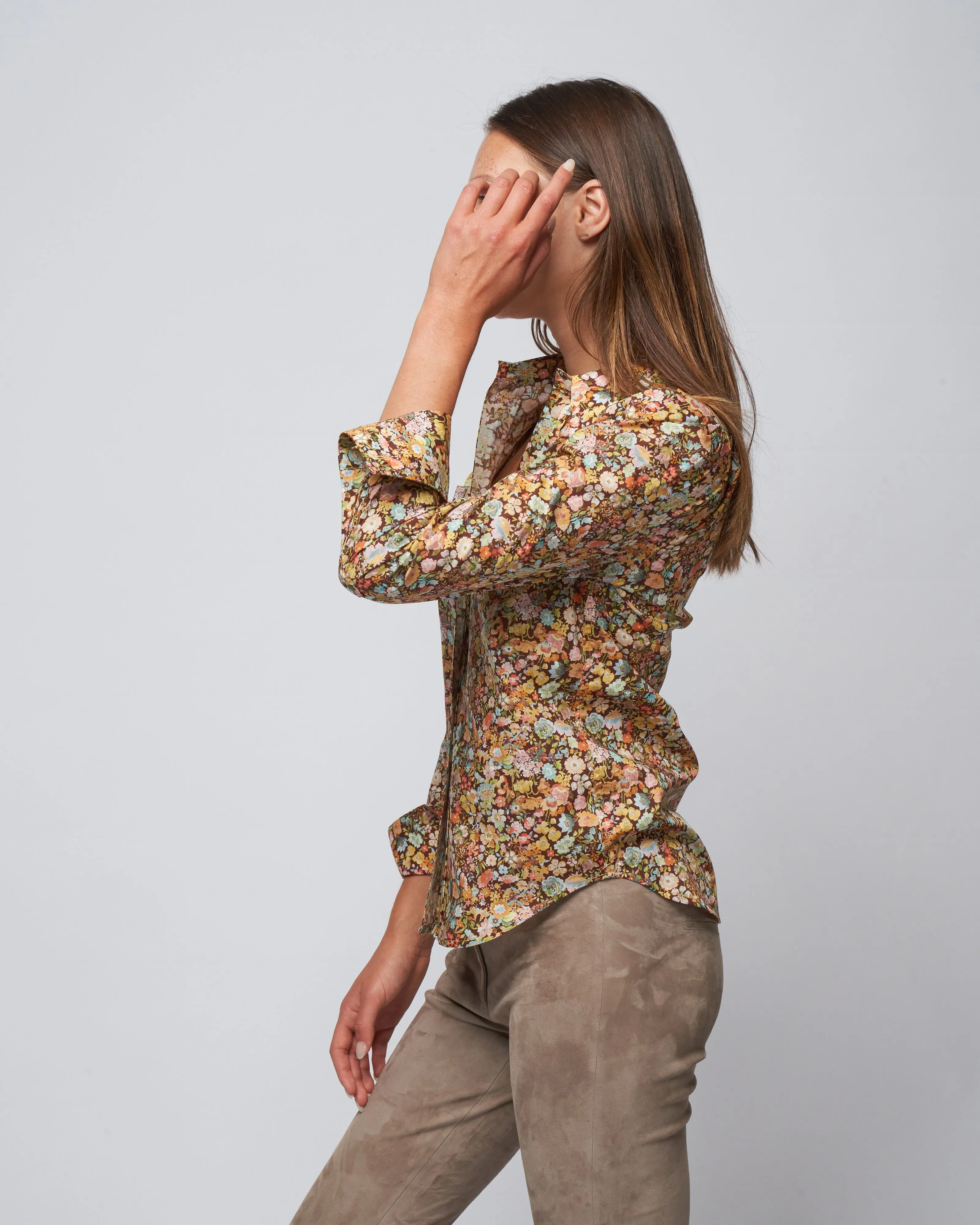 patch pocket box pleat shirt - tawny floral