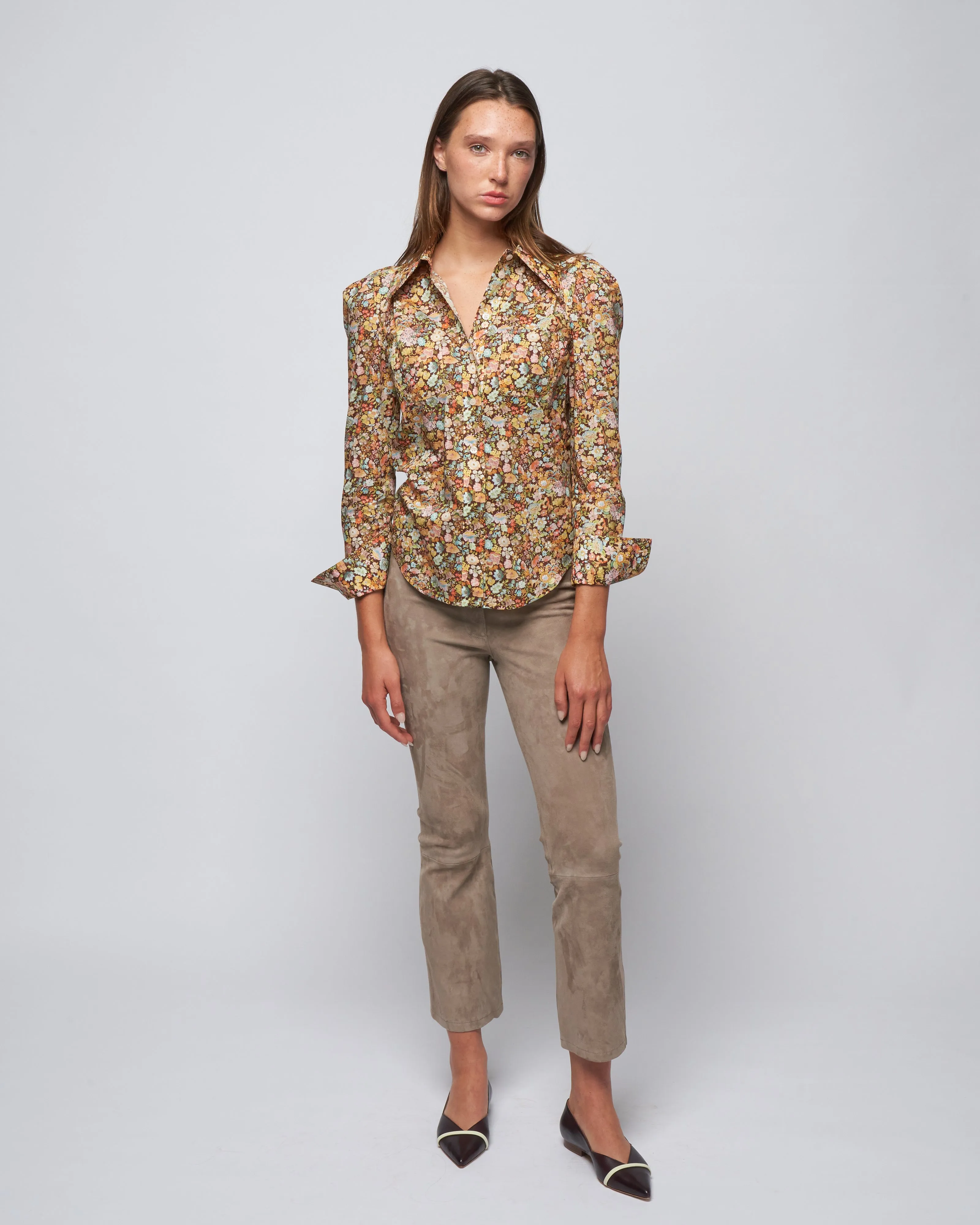 patch pocket box pleat shirt - tawny floral