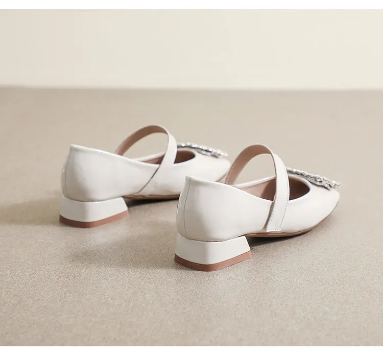 Patent Leather Mary Jane Shoes with Thick Heel and Square Buckle