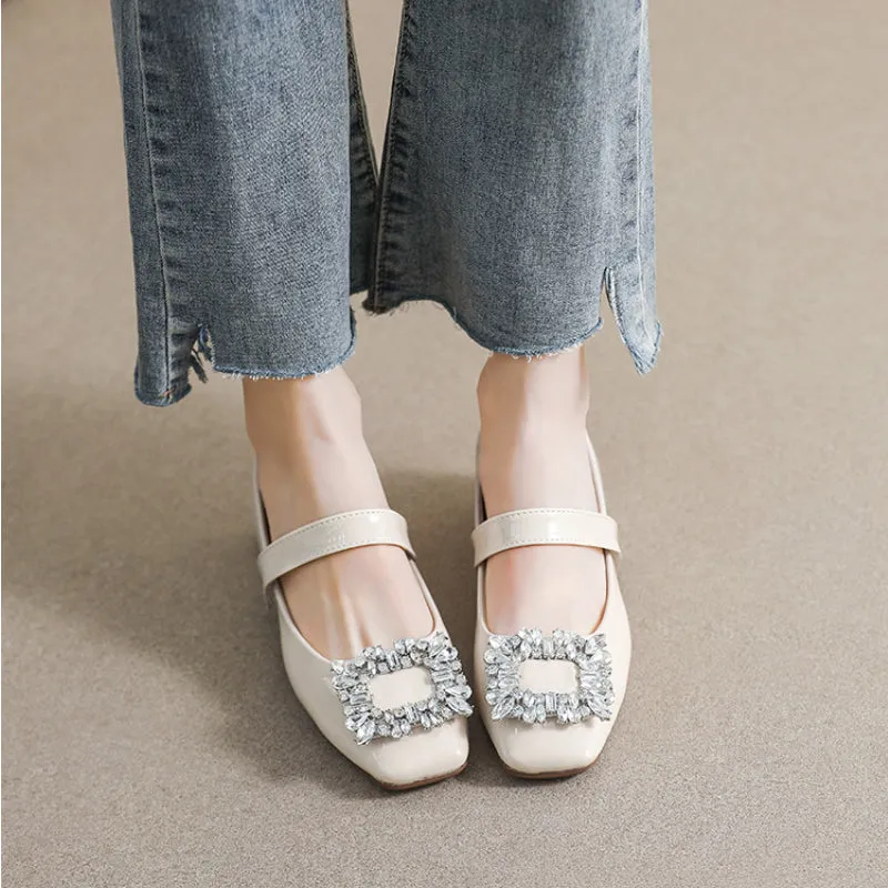 Patent Leather Mary Jane Shoes with Thick Heel and Square Buckle
