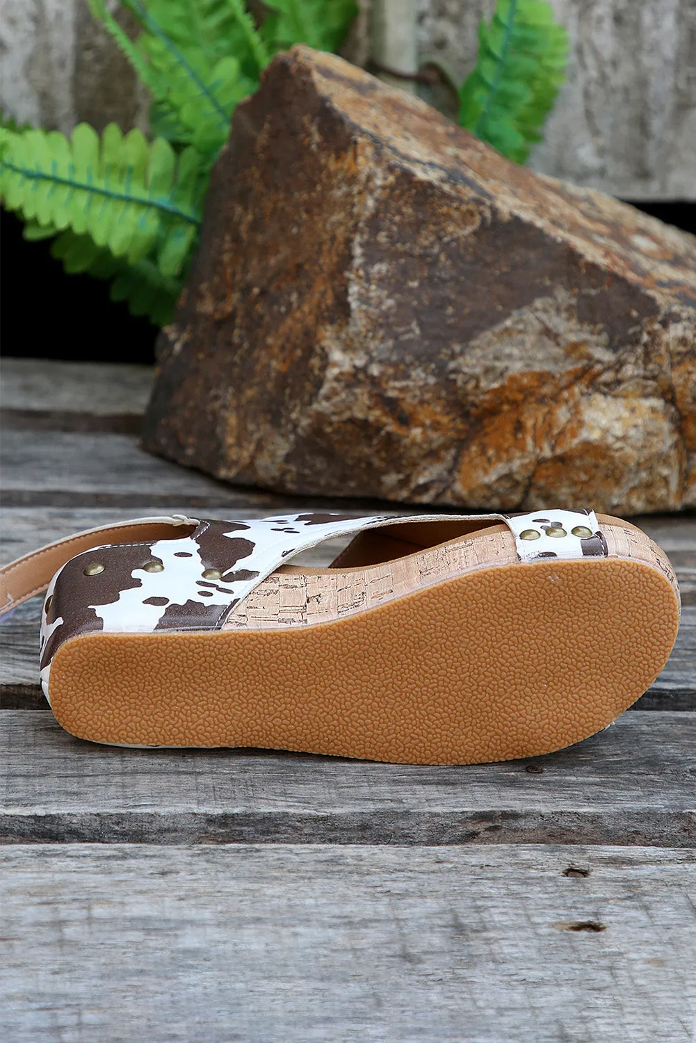 Pattern Cut Out Velcro Strap Wedge Sandals