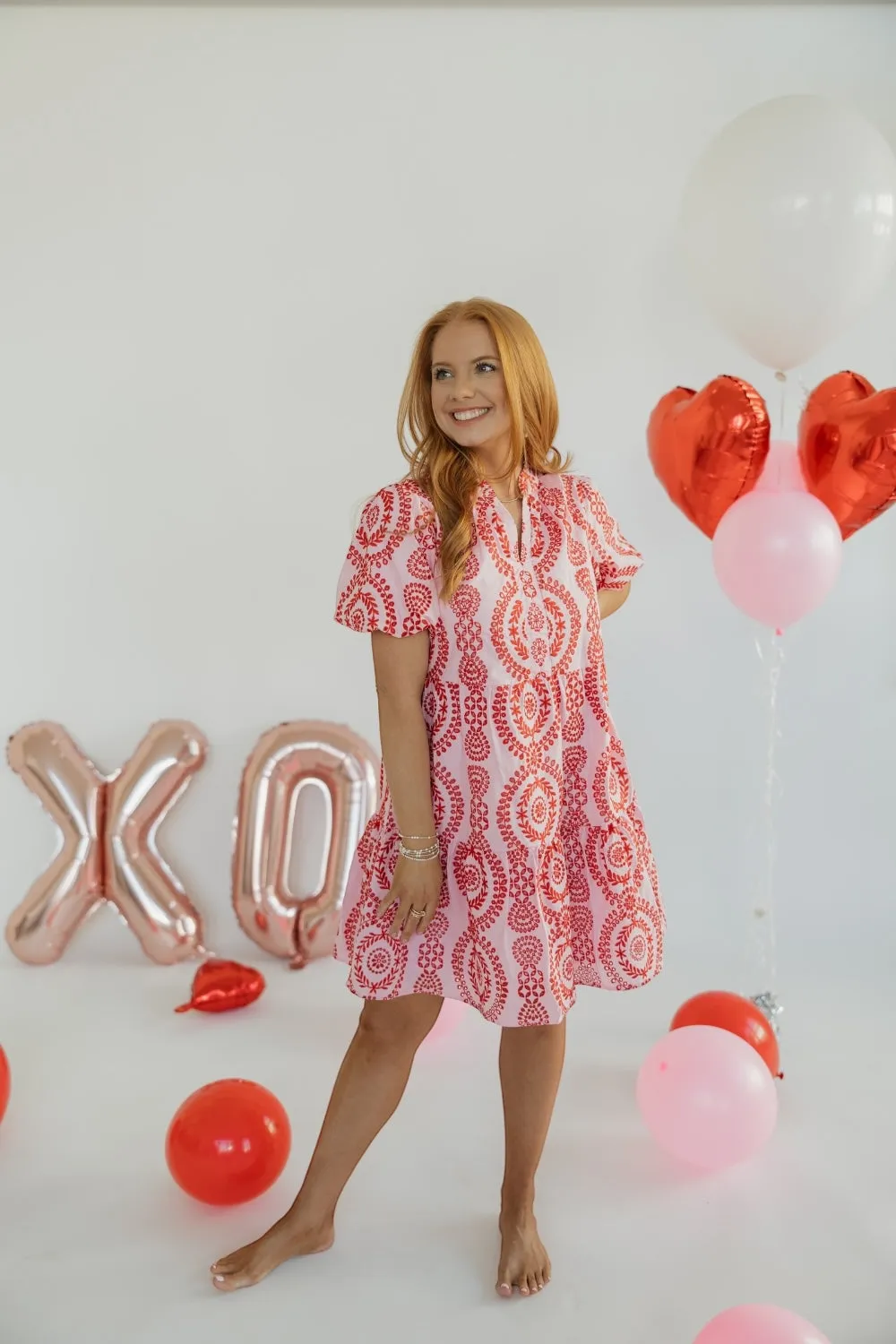 Paxton Eyelet Embroidered Pink/Red Dress