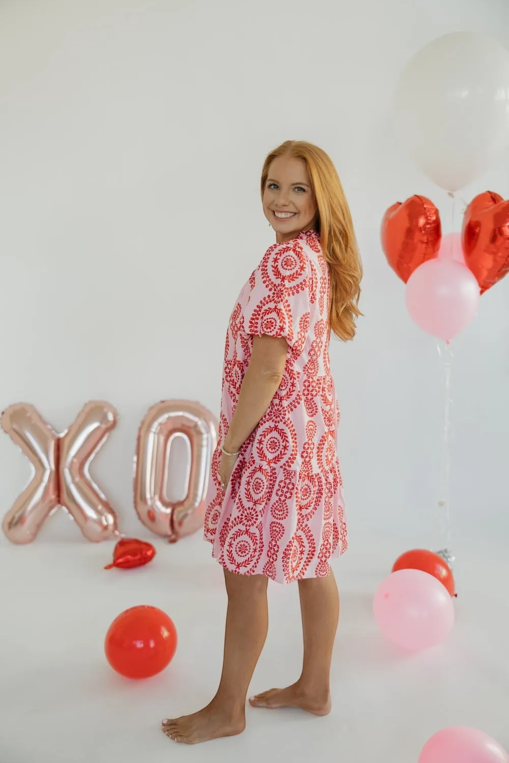 Paxton Eyelet Embroidered Pink/Red Dress