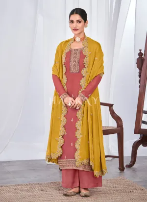 Peach And Yellow Straight Pant Suit