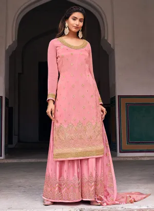Peach Golden Zari Embroidered Wedding Palazzo Suit