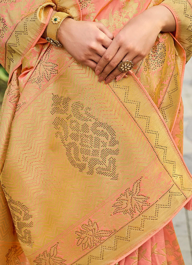 Peach Silk Saree With Blouse