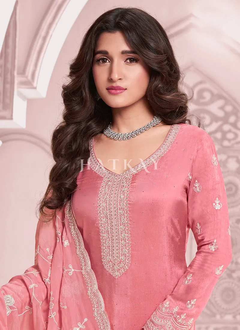 Peach Thread Embroidery Pakistani Suit